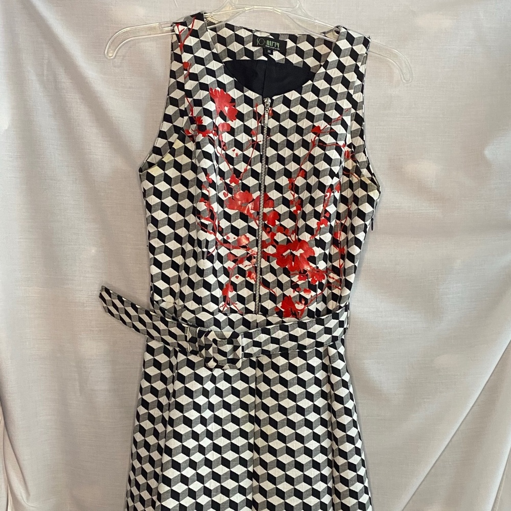 So Nifty Checkered A-Line Dress with Floral Detail
